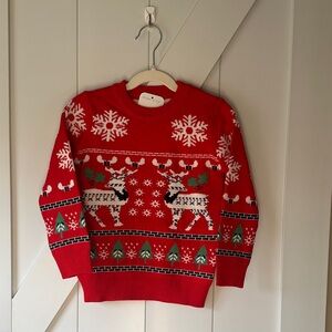Festive Red Kids Sweater with Reindeer Design
